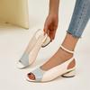 Fashion cool women's shoes leather color matching fish mouth shoes middle heel thick heel shoes back empty word belt