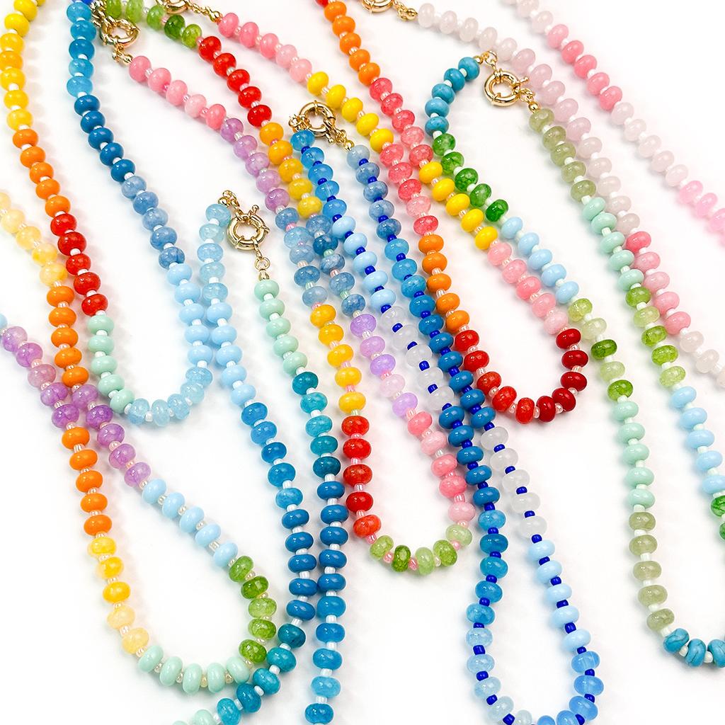 Colorful Natural Stone Beads Necklace for Women Fashion Style Handmade Round Stone Beaded Choker Summer Beach Vacation Jewelry