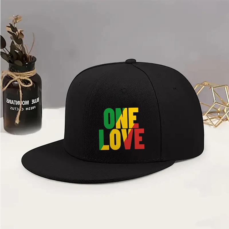 Fashionable Urban Hip-hop Style Hat Printed with 'ONE LOVE' Design, Suitable for Both Men and Women, Versatile Flat Brim Hat