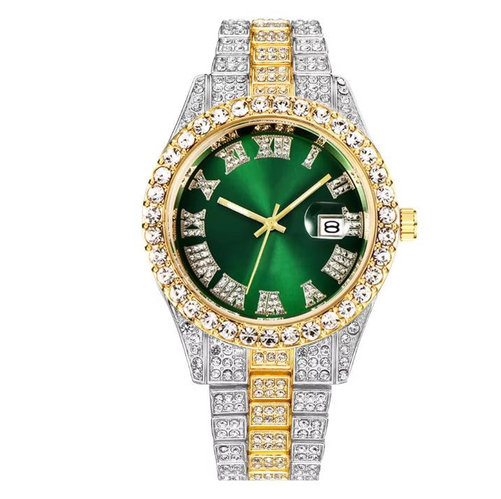 New Full Diamond Men'S Business Steel Belt Watch Quartz Watch For Straight Hair Watches