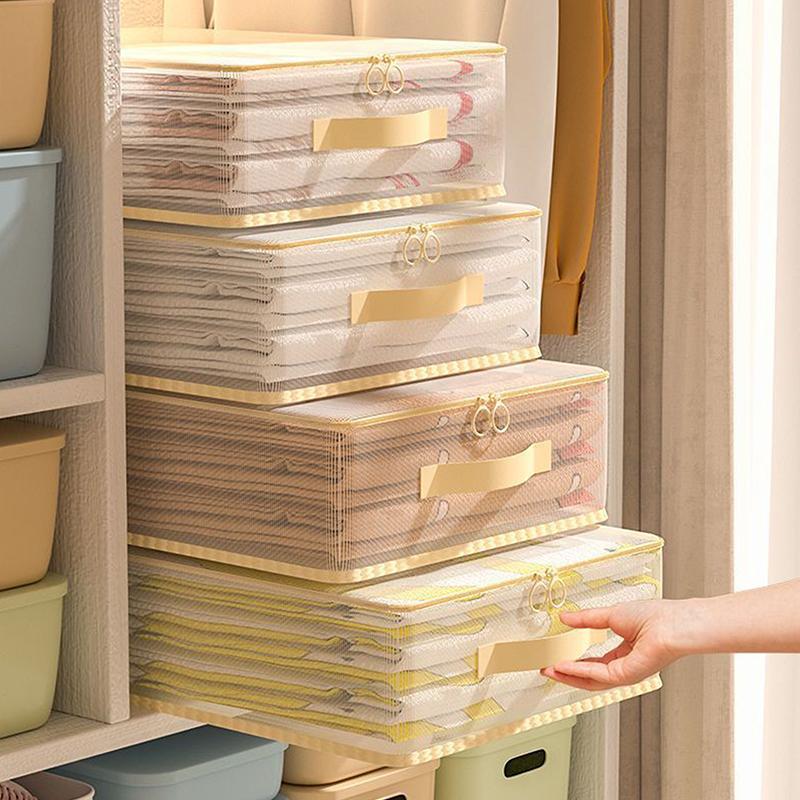 Clear Clothes Storage Bag, Plastic Blanket Storage Bag With Zipper, Foldable Closet Organizer, Moving Bags For Blanket, Bedding