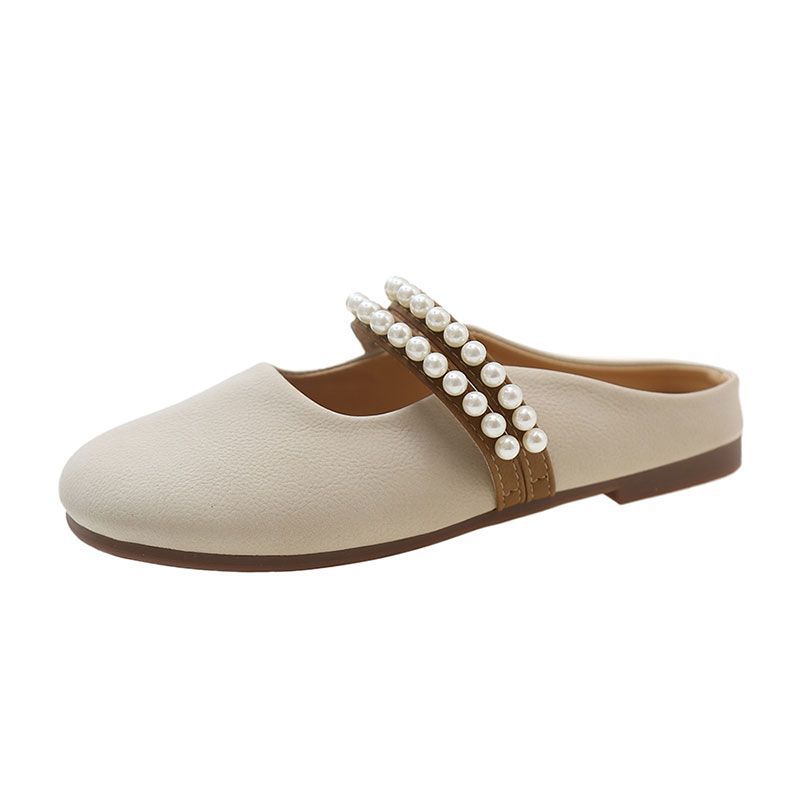 Baotou half slippers women's spring and summer wear the 2025 new Internet celebrity pearl comfortable soft-soled fairy-style sandals