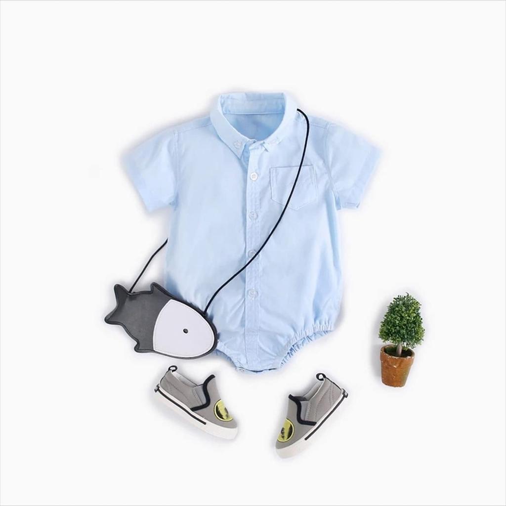 Romper Jumpsuit Short Sleeve Spring Summer Collar Button Boy Baby Kids Children Baby Clothes Girl Casual Cotton 23466 Blue 18Months [Misia Luxury]