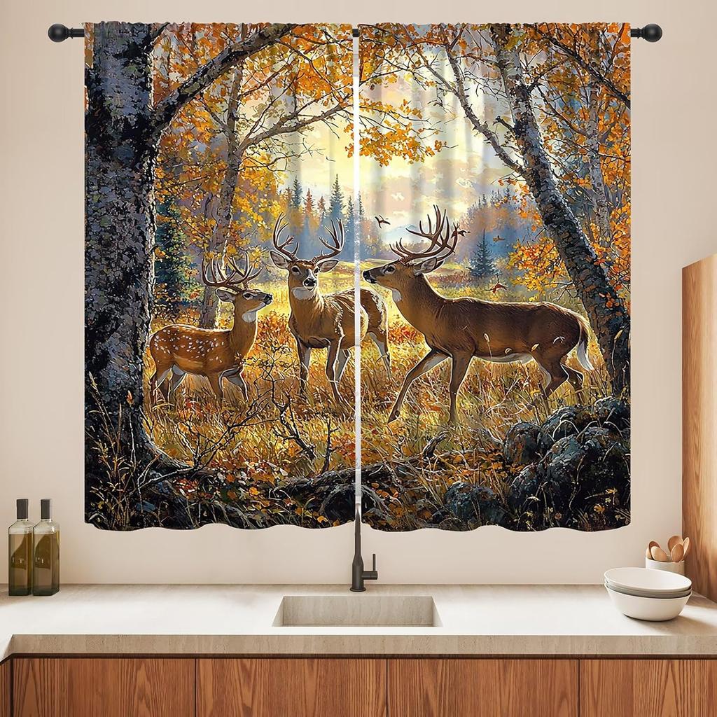 Blackout Wolf Curtains Retro Nature Wildlife Drapes Aurora Forest Wolves Animal Pattern Window Treatments Curtain Living Made Of Polyester Washable