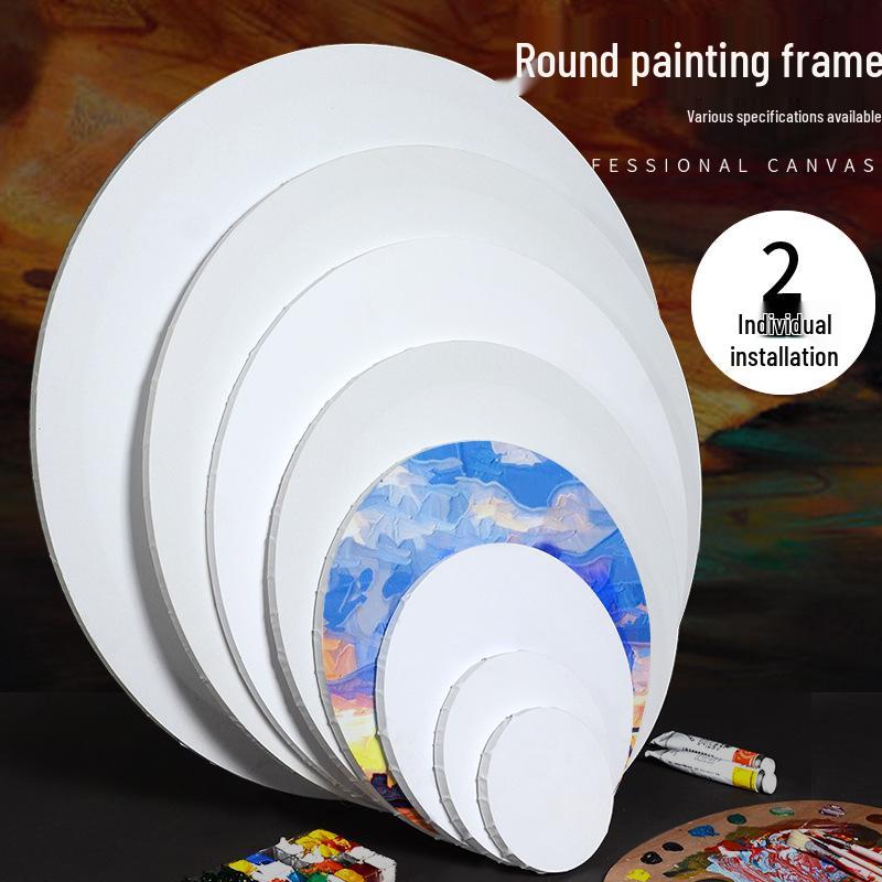 Round Wooden Oil Painting Frame with Hand-Painted Canvas for Beginners