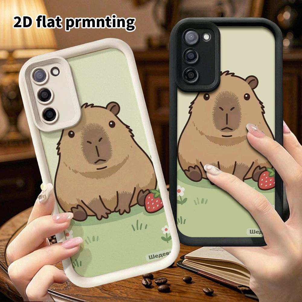 Phone Case: 2D Flat Samsung Galaxy A34 A35 M05 M06 S20 S22 S21 FE Plus 5G Layered Protective Case, Strawberry Capybara, Christmas and Halloween Gifts