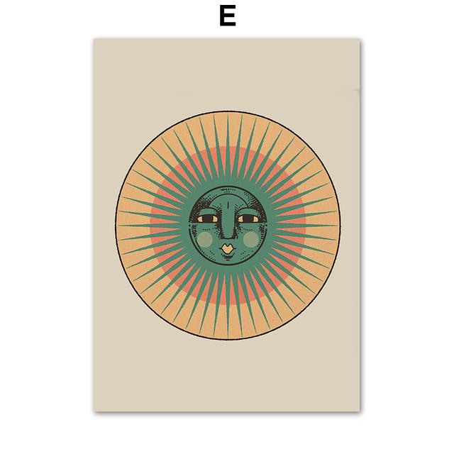 Boho Retro Glücklich Zitat Poster Drucken Abstrakte Sonne Gesicht Yoga Kunst Leinwand Malerei Nordic Wand Bilder Für Wohnzimmer Dekoration kein Rahmen