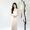 Embroidery white sleeveless national style new Chinese style Suzhou long cheongsam improved young 1011 new women's high sense