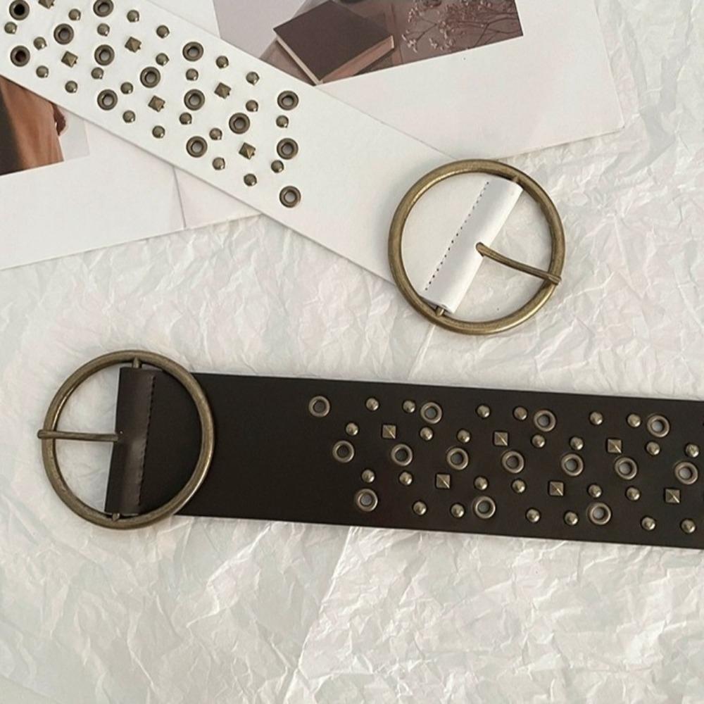 Y2K Wide Waistband Rivet PU Leather Belt Elegant Cowgirl Belt Clothing Accessories