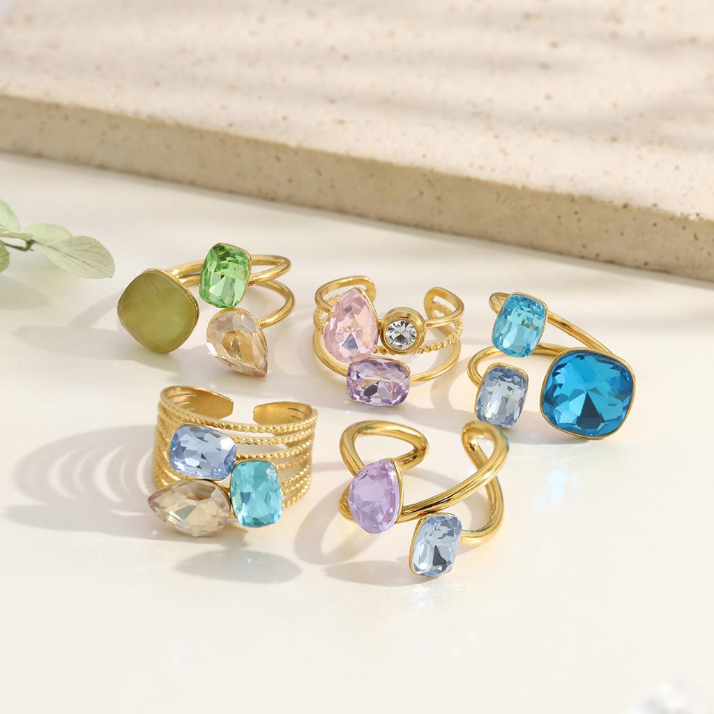 Elegant Adjustable Blue Zircon Ring Titaniums Steel Crafted Jewelry Finger Accessory For Her Elegant Accessories