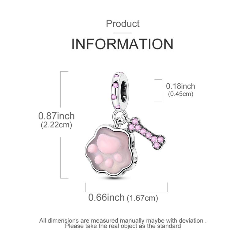 925 Silver Pink Color Cat's Paw Rabbit Elephant Zircon Dangle Charms Beads Pendant Fit Bracelet Necklace DIY Jewelry