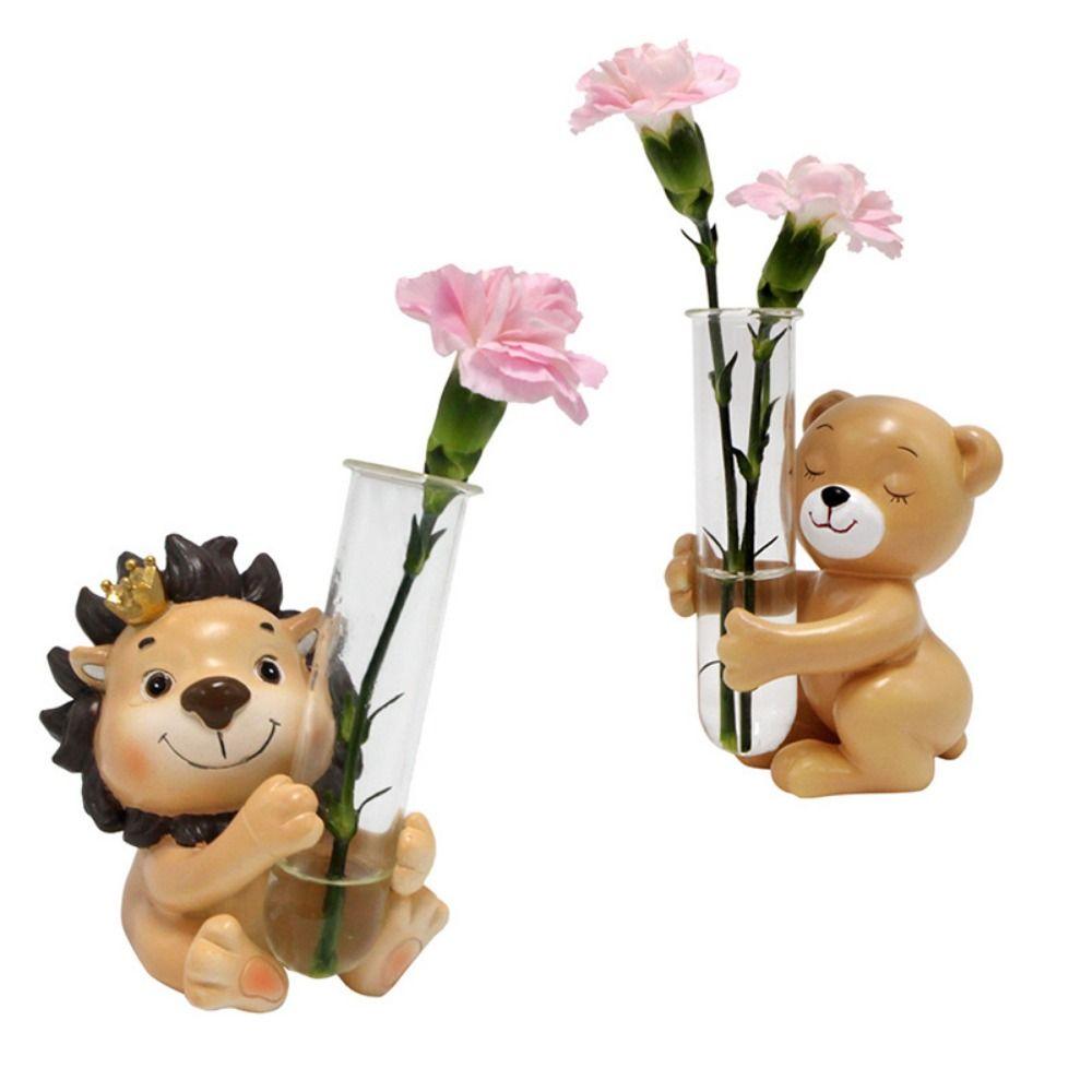 Handmade Animal Flower Vase Shatterproof Resin Flower Container Cartoon Animal Statue Home Decor