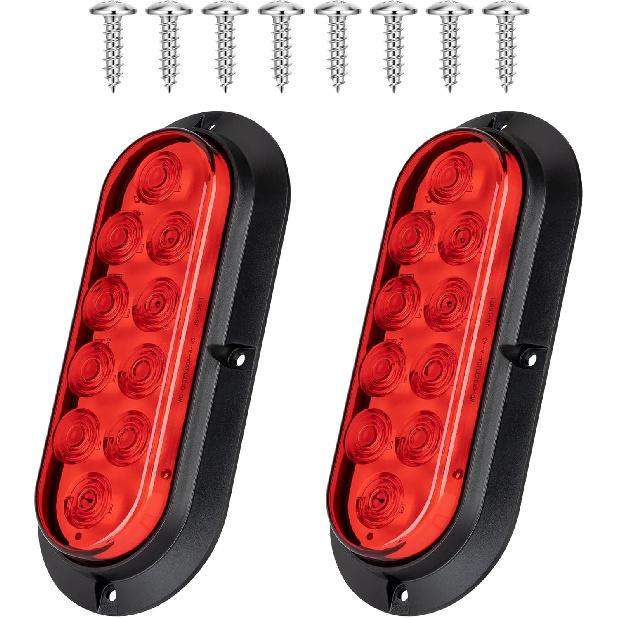 6 Inch Oval Red LED Trailer Tail Lights, 10 LEDs Surface Mount Stop Turn Brake Tail Lights, 12V DC Low High Brightness, Waterproof For Truck RV Boat