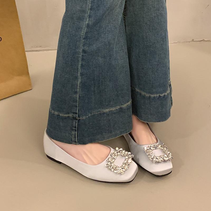 Fashion 2025 NEW Lightweight and Comfortable High Quality Flat Bottom French Style Rhinestone Shoes Women's Summer Rubber Sole Casual