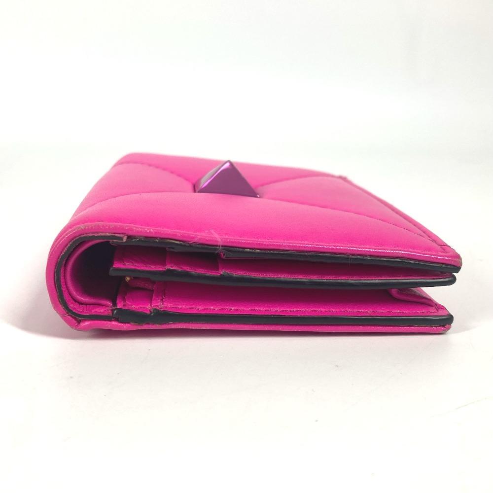 Valentino Studs Logo Compact Wallet Folded Wallet Leather Pink