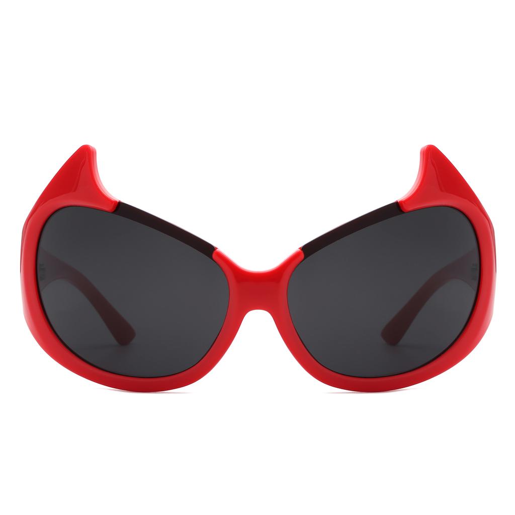 MAXJULI Devil Horned Sunglasses Women Oversized Oval Wrap Around Cat Eyes UV400 Protection W8241