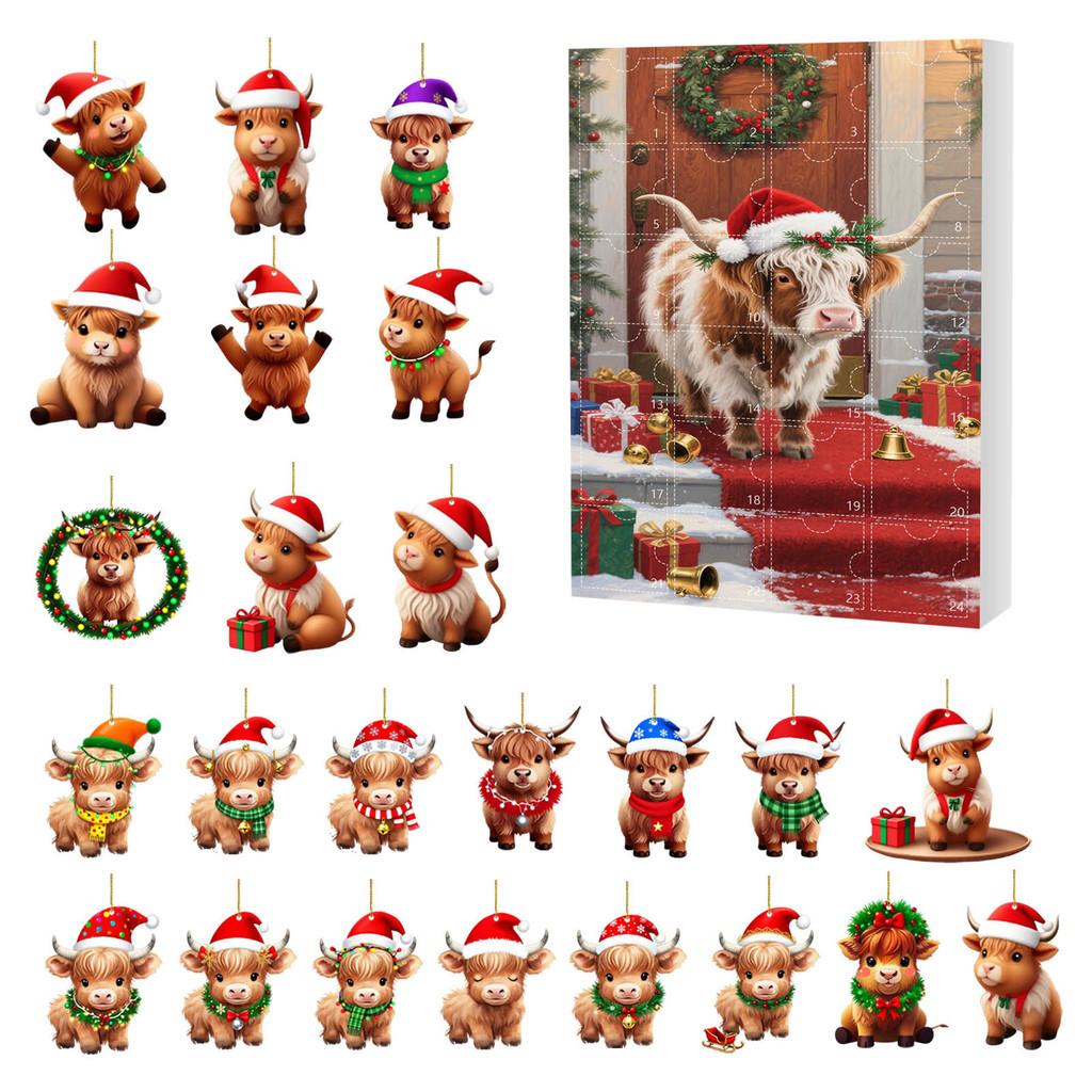 Christmas 24day Advent Calendar With Acrylic Cow Ornament For Holiday Gift Giving