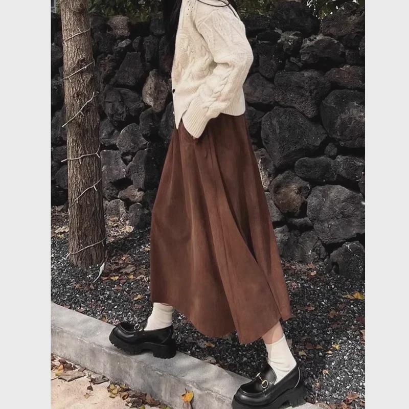 Women's High Waist Corduroy A-Line Skirt - Autumn/Winter Hip-Covering Long Skirt