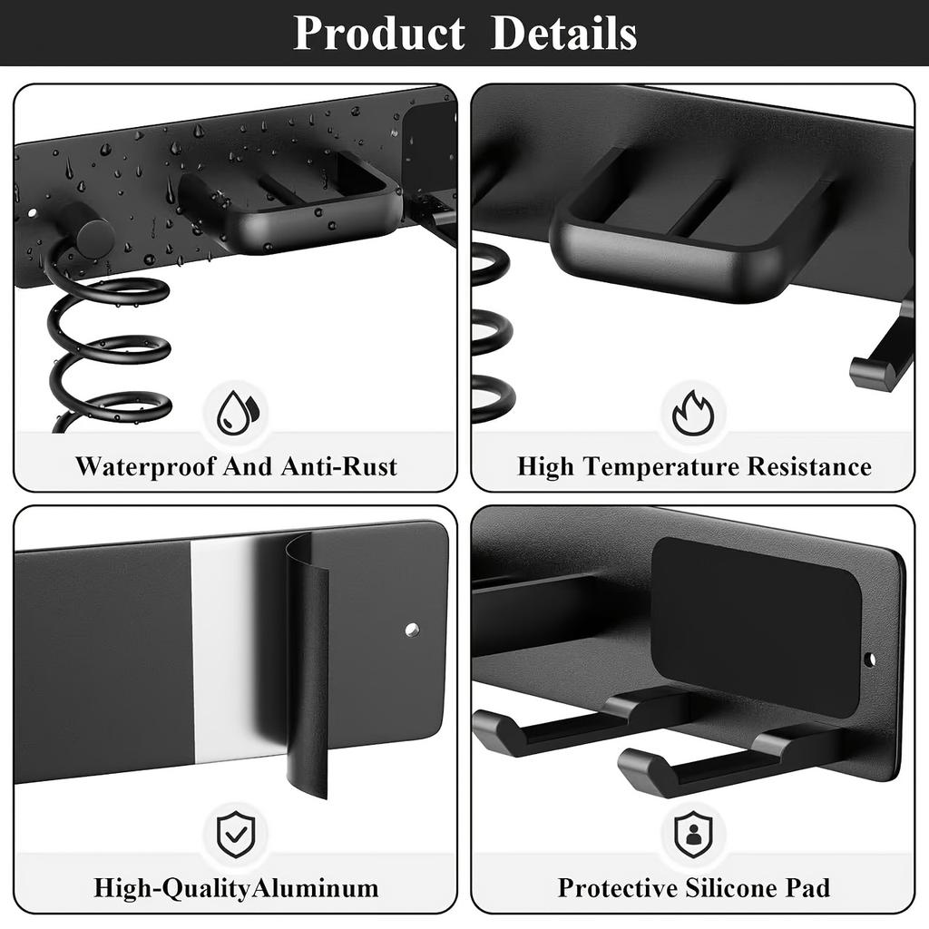 1pc wall-mounted aluminum hairdryer holder, adhesive curling iron holder, hairdressing tool organizer, suitable for bathroom curling irons