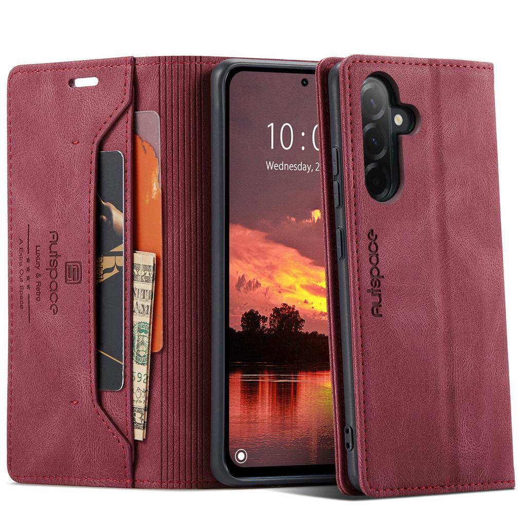 For Samsung Galaxy A56 5G Wallet Case AUTSPACE A01 Leather Stand Cover with RFID Blocking Card Holder
