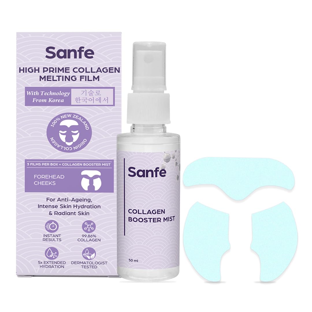 Sanfe High Prime Collagen Melting Film For 5X Hydrating Skin | 99.86% Collagen, Hyaluronic Acid | Face Pack/Mask, Reduces Wrinkles & Gives Instant