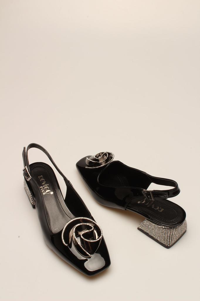 Black Patent Leather Stone Women's Heels