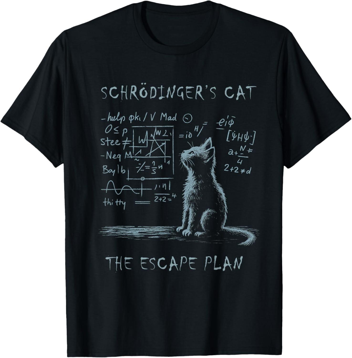 QINIHUI Funny Schrodingers Cat Nerd Scientific Math Physics Humor T-Shirt S