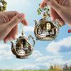 New 2D Acrylic Rabbit in Teacup Pendant Flat Bag Pendant Charms Christmas Hanging Pendants Christmas Tree Ornament New Year Gift