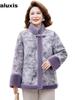  Faux Fur Coat Women's Mid-Length Wool Blend Jacket for Middle Aged Ladies, Chinese Traditional Style Fleece Lined Thick Warm Overcoat