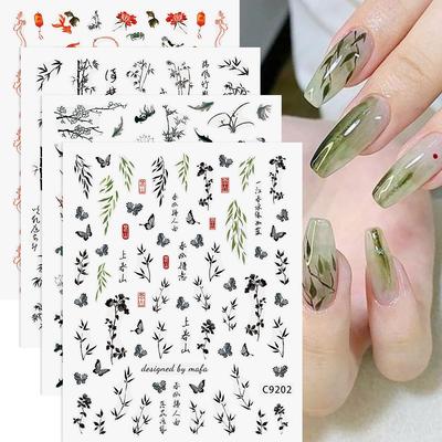 Chinese Style Ink Painting Nail Art Sticker Qingfeng Bamboo Shadow Chinese Style Ink Painting Opera White Crane Nail Decoration Sticker