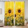 2 Pcs Sunflower Print Curtains,Suitable For Bedroom,Living Room Kitchen Decoration,Home Decoration,Window Decoration