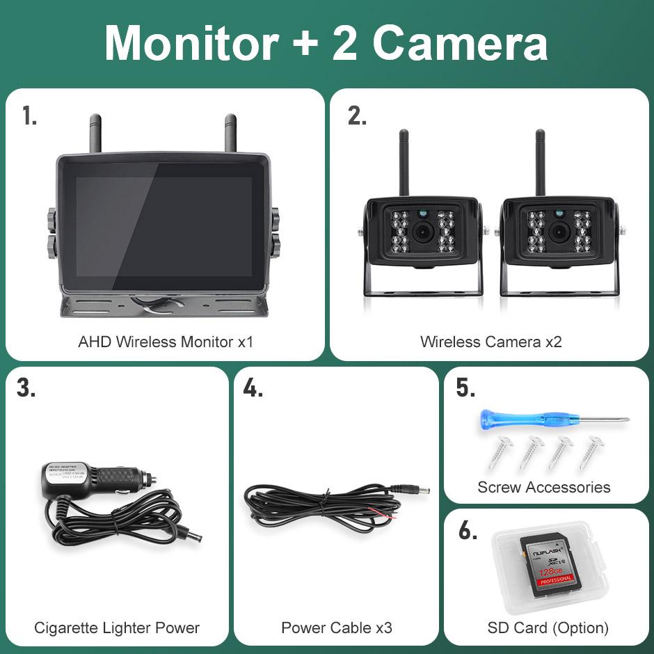 Wireless 7'' AHD Blind Spot Alarm Monitor Touch Screen DVR Record IR Night Vision Backup Camera 4CH For Truck/Bus/Trailer/RV/SUV