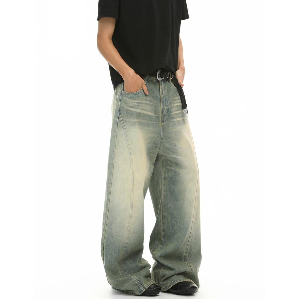 Nostalgic Retro American High Street Cat Whisker Wide Leg Drape Straight A-word Washed Jeans