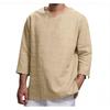 Camicia da Uomo a Maniche Lunghe con Scollo a V in Cotone e Lino - Top dalla Vestibilità Ampia