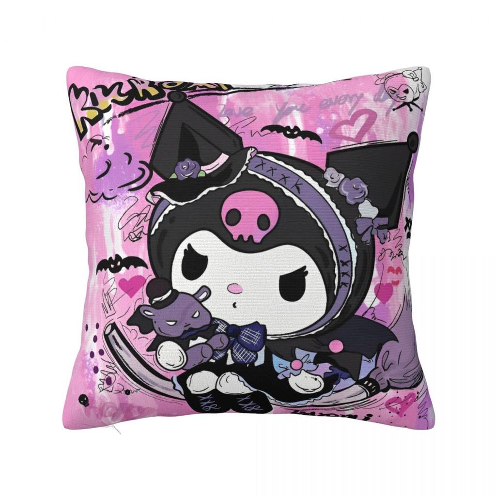 Black Kuromi Bat Skull Cartoon Square Pillow Cases Cushion Covers Funny Zippered Decor Pillowcase for Home 45x45cm