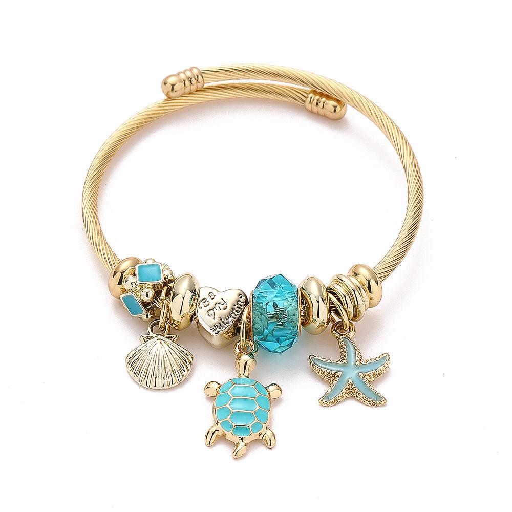 Stainless Steel Open Bracelet Women's Personality Gold Starfish Turtle Jewelry
