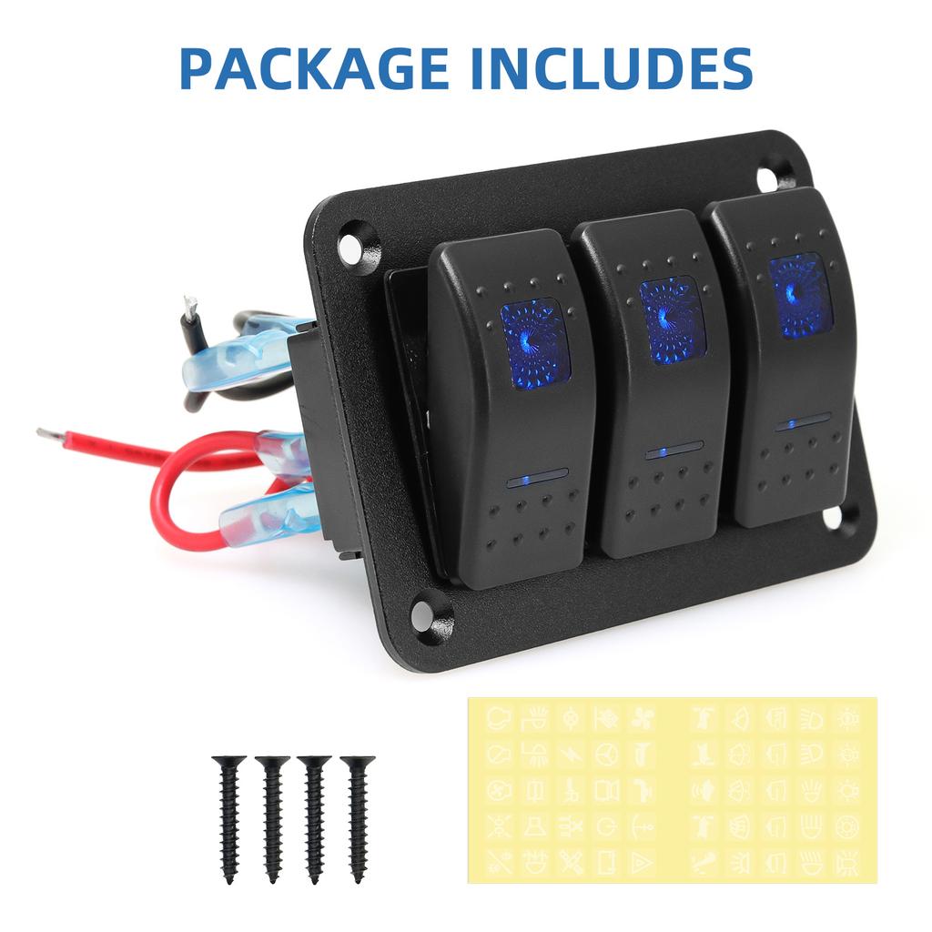 2 3 4 Gang Waterproof Marine Switch Panel 12V With QC3.0 Dual USB Charger Socket LED Digital Voltmeter For Truck RV Boat Car