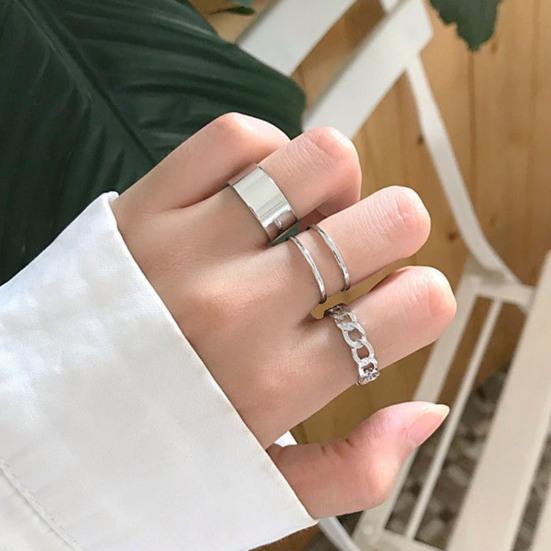 3ks Dámské prsteny Geometrické otevírání Nastavitelné šperky Korejský styl Prsteny s hladkým povrchem Dárky k narozeninám