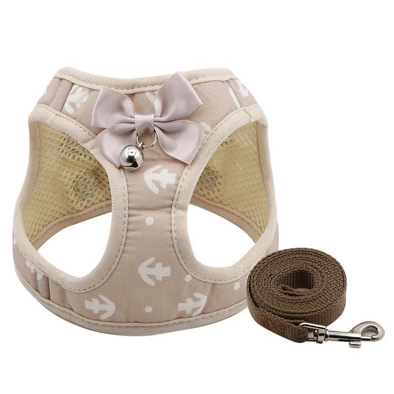 Pet Strap Leather Nylon Cat Strap Adjustable Set Breathable Bow Bell Cat Vest Kitty Dog Outdoor Cat Accessories