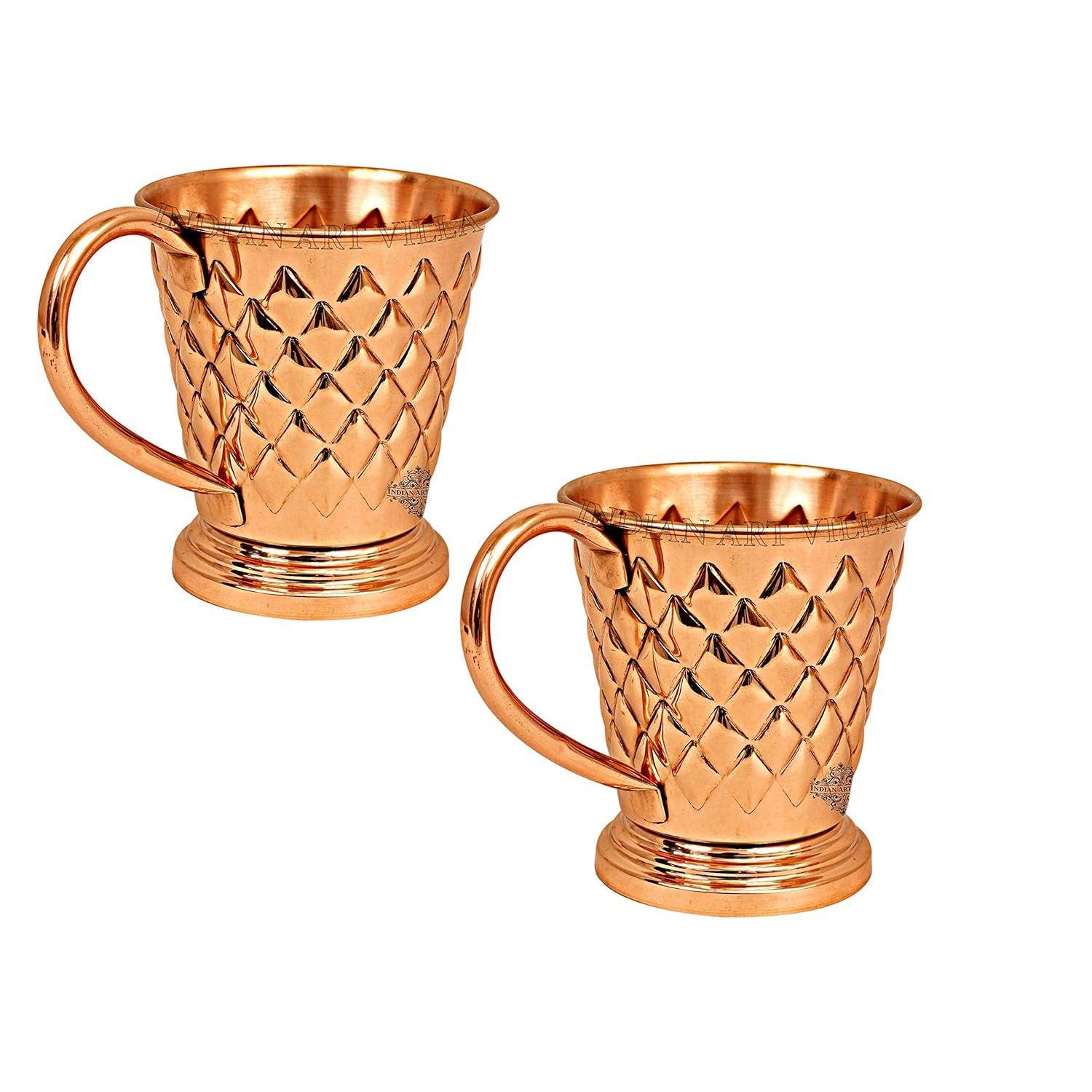 

Кружка для пива и коктейля «Московский мул» в форме ведра из чистой меди с чеканным дизайном «алмаз», 450 мл, набор из 2 штук