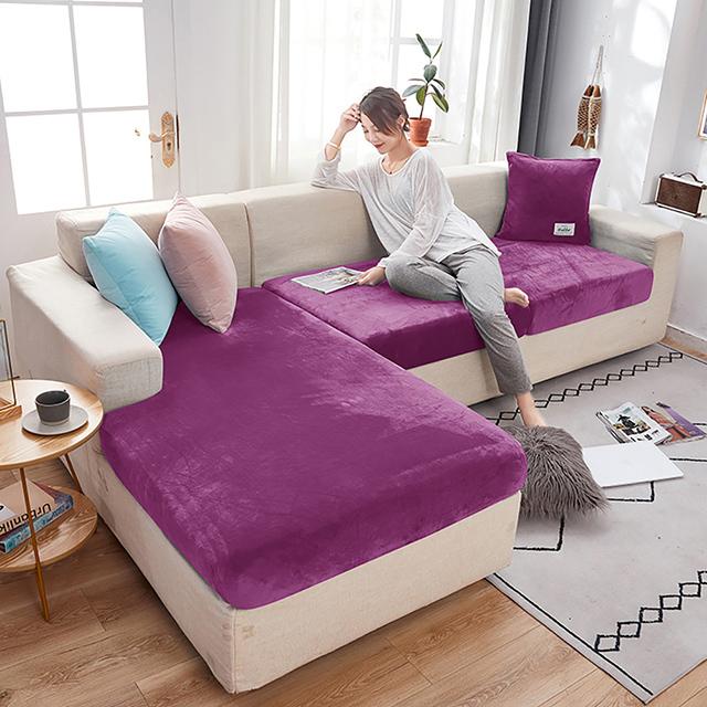Thick Soft Velvet Plush L Shape Sofa Cover Elastic Corner Armchair Cushion Covers Living Room Couch Protector