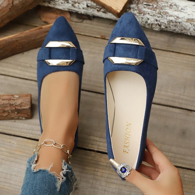 Neue flache Schuhe mit Metallspange in Übergröße für Damen mit flachem Ausschnitt und einfachem Fuß