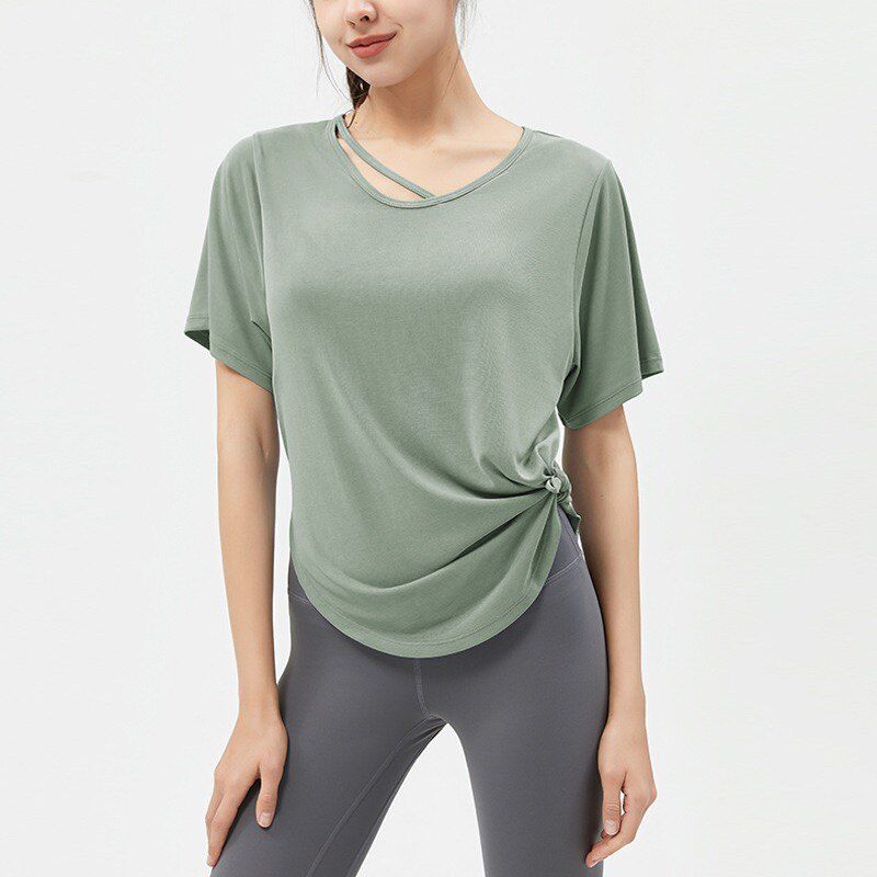 

Fashion Spring/Summer New Sports Top Women s Loose Short-Sleeved T-shirt Thin Yoga Clothes Breathable Running Workout Blouse Green XL