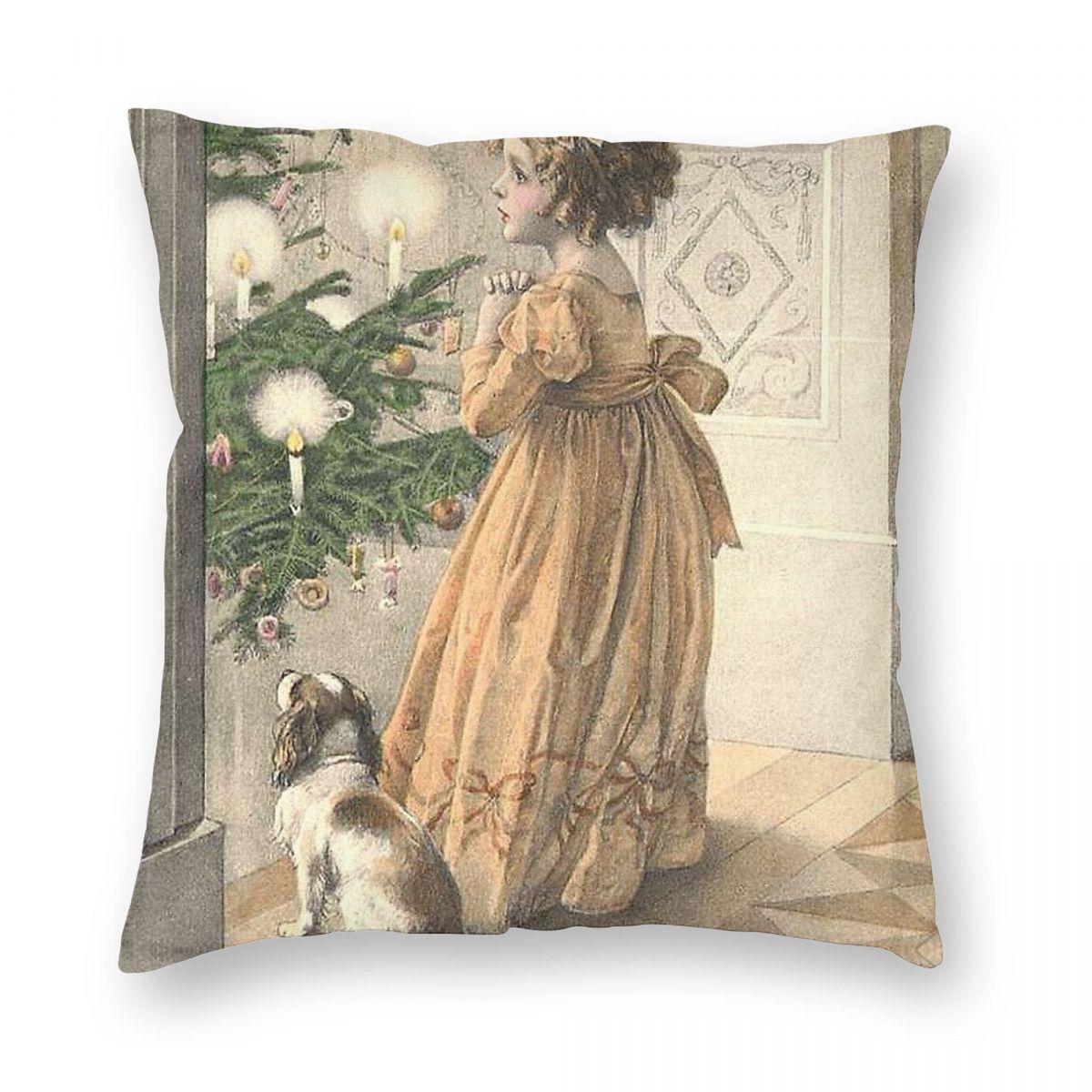 

Vintage Victorian Christmas Square Pillowcase Polyester Linen Velvet Pattern Zip Decorative Throw Pillow Sofa Cushion Cover 18 30x30cm