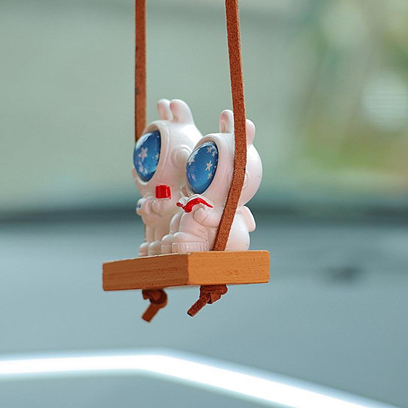 Swing Astronaut Car Pendant Space Rabbit Shape Decorative Tree Pendant With Lanyard Funny Colorful Car Ornaments For Walls Doors