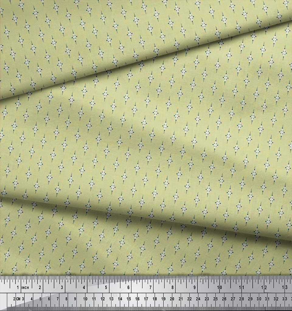 Soimoi Japan Crepe Satin Fabric Dot & Leaves Small Motif Shirting Print Fabric by the Metre 42 Inch