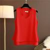 Women's Summer Solid Color V-Neck Plus Size Chiffon Shirt Design Loose Sleeveless Bottom Tank Top