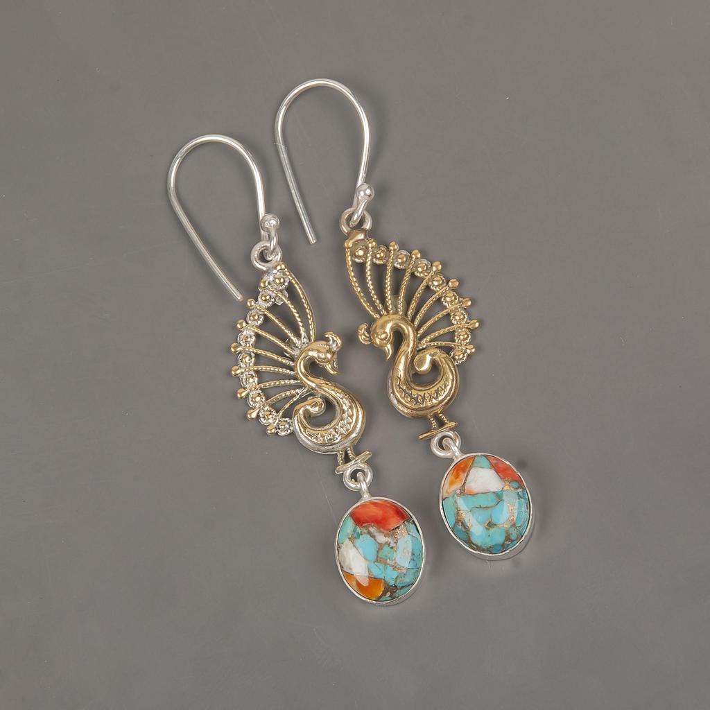 Boucles d'oreilles Huître Épineuse Argent Sterling Massif 925, Bijoux Boucles d'oreilles en Pierre Précieuse Fait Main, Cadeaux Pour Femme Boucles d'oreilles Neuves