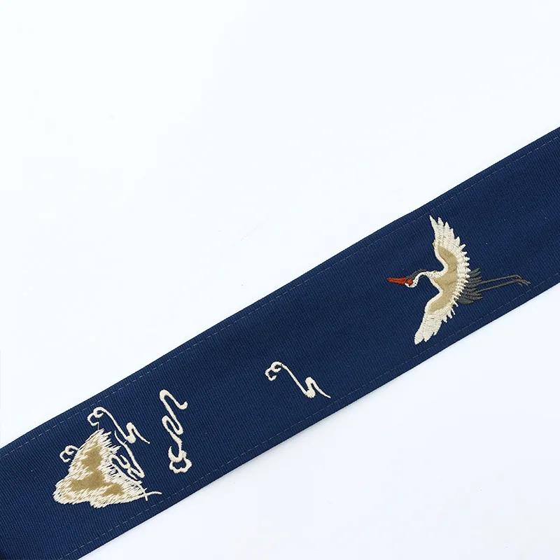 100x6.5cm Vintage Chinese Crane Embroidered Jacquard Ribbon Trim Braid Trimmings Sewing Lace for DIY Clothing Home Fabic Decor