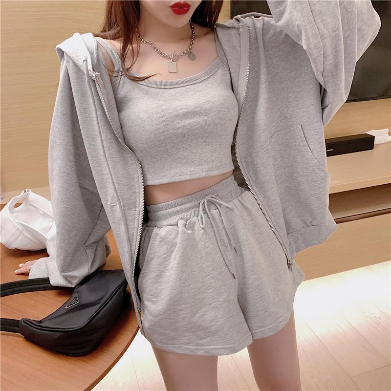 Women's Trendy Sports & Leisure Three-Piece Set: Vest and Shorts